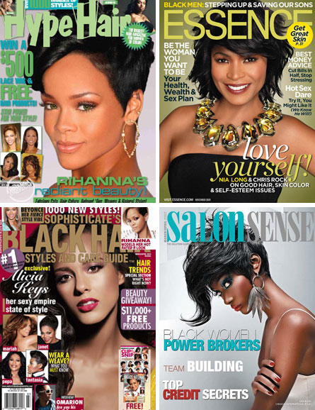 Search through Professional Black Hair Styling Magazines for hairstyle ideas 