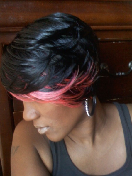 Shondra's quick weave hairstyles pink highlights