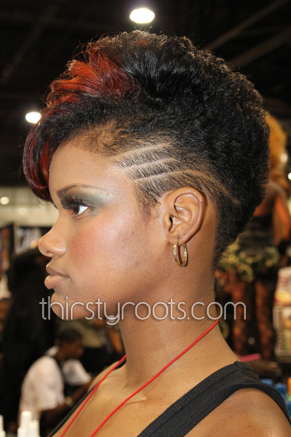 short black woman hairstyle with auburn highlights and side shaved ...