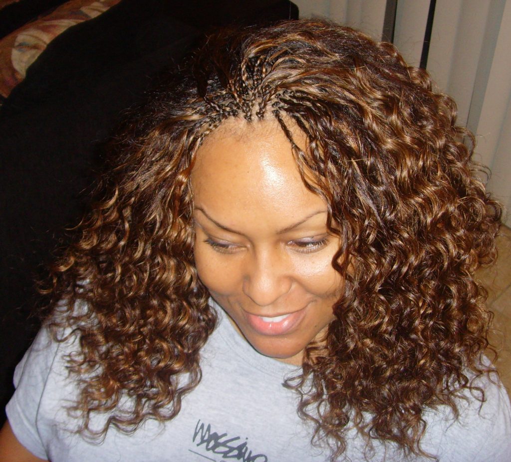 invisible braids with curly hair weave top view ...
