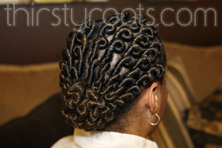 Flat twist hairstyle with bun - thirstyroots.com: Black 