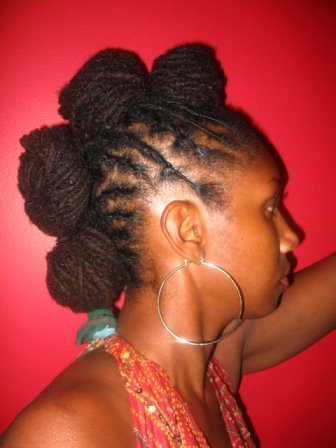 Dreadlocks or locs rolled knots updo hairstyle 