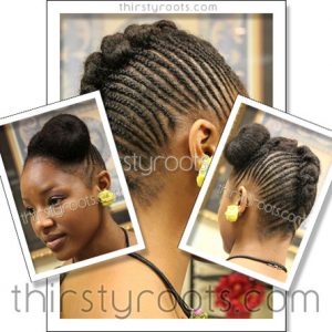 cornrows updo bun