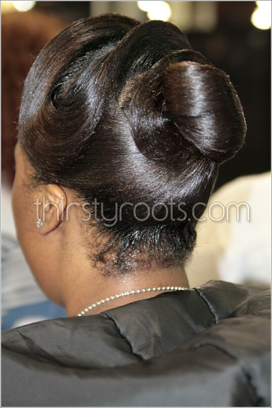 Black updo deals hairstyles with weave