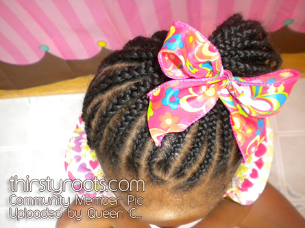 African American Girl Braids with Bow
