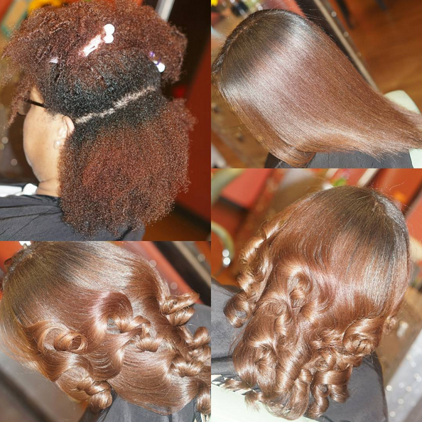 natural hair blowout with color