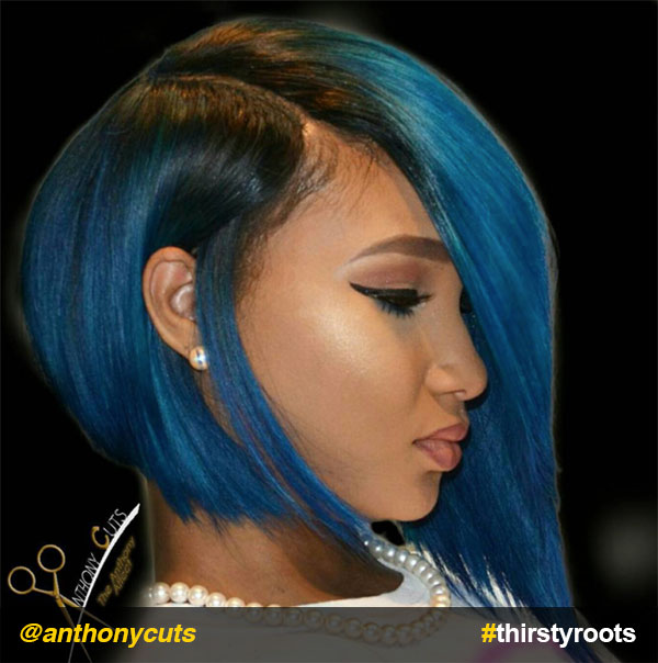 bob with ocean blue color Haircuts for Black Women
