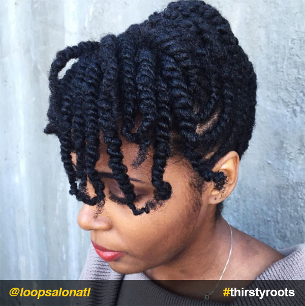 Two-strand-twists-bangs-updo-natural-hairstyle